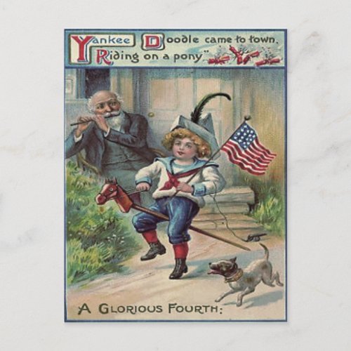 Cute Children Playing Soldier American Flag Postcard