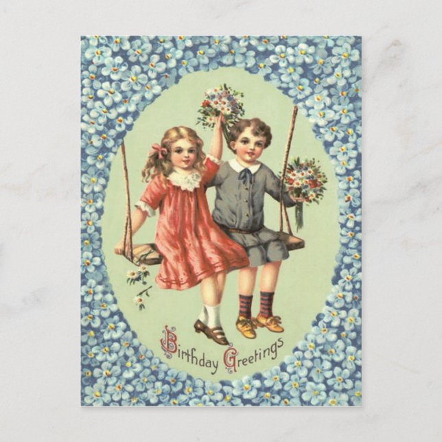Cute Children Swing Bouquet Flowers Postcard (Front)