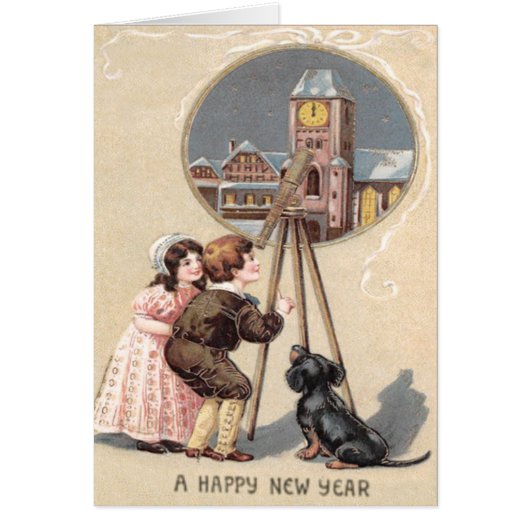 Cute Children Telescope Dog Clock Tower Cards (Front)