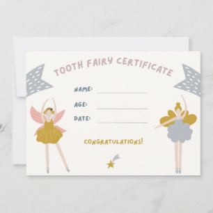 Cute Children Tooth Fairy Certificate Invitation