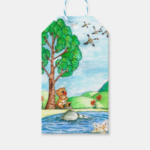 Cute Children's Bear Flowers Birthday Gift Tag