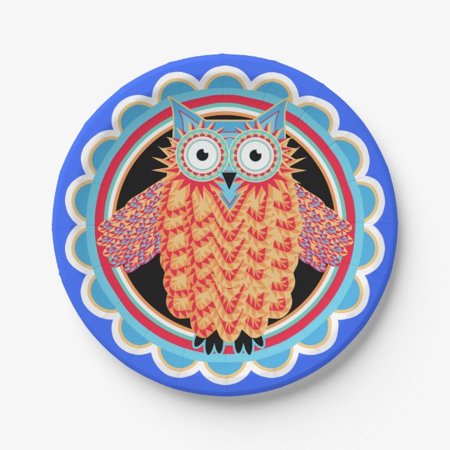 Cute Children's Birthday Party Owl Paper Plates (Front)