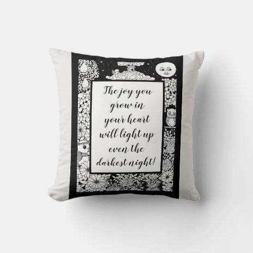 Cute Childrens Book Art Inspirational Quote on Joy Throw Pillow
