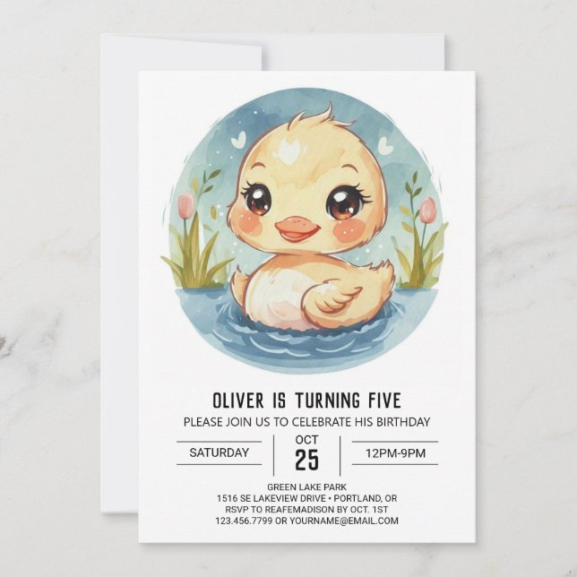 Cute Children's Duck Birthday Invitation (Front)