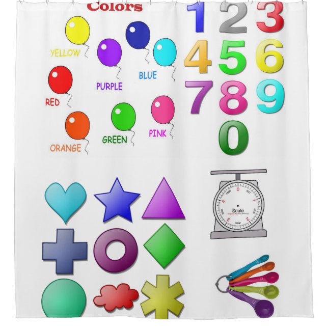 Cute Children's Numbers Shapes Shower Curtain (Front)