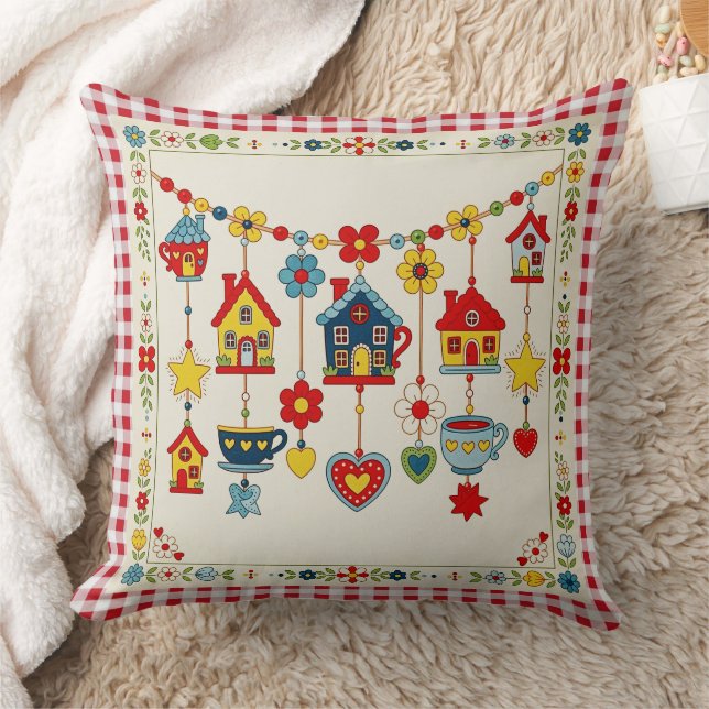 Cute Children's Primary Element Dangles Cushion. Throw Pillow (Blanket)