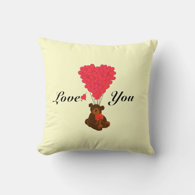 Cute childrens teddy bear valentines love heart throw pillow (Front)