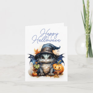 Cute Children's Watercolor Baby Dragon Halloween Card