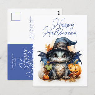 Cute Children's Watercolor Baby Dragon Halloween Postcard