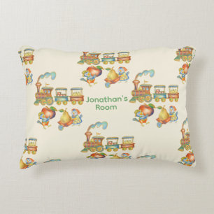Cute Child's Bird Apple Train Accent Pillow