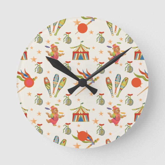 Cute Child's Circus Bear Theme Round Clock (Front)