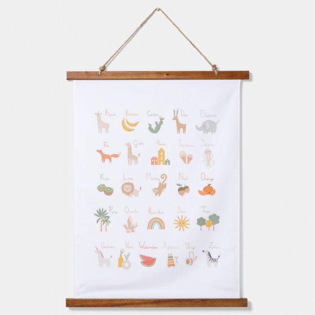 Cute Child's Watercolor Alphabet Hanging Tapestry (Front)