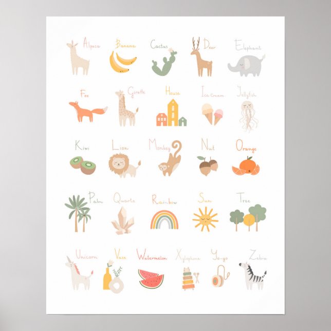 Cute Child's Watercolor Alphabet Poster (Front)