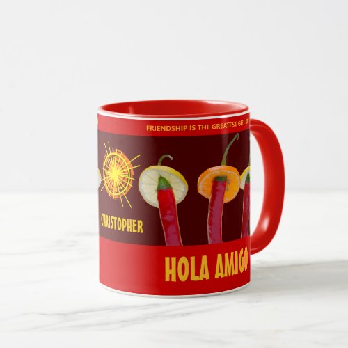 Cute Chili Peppers Hola Amigo Funny Customizable Mug