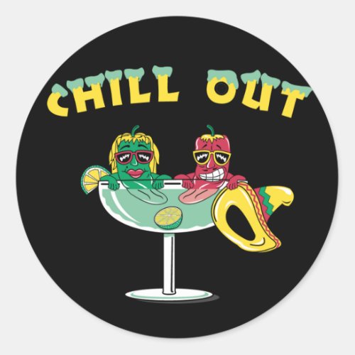 Cute Chili Peppers in Margarita Chill Out Classic Round Sticker