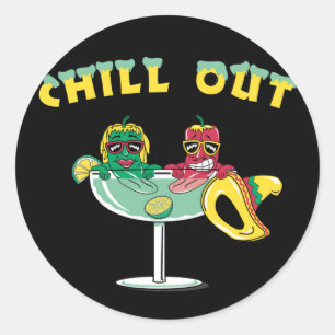 Cute Chili Peppers in Margarita Chill Out Classic Round Sticker