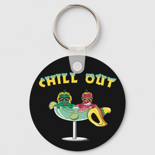 Cute Chili Peppers in Margarita Chill Out Keychain