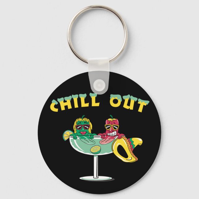 Cute Chili Peppers in Margarita Chill Out Keychain (Front)
