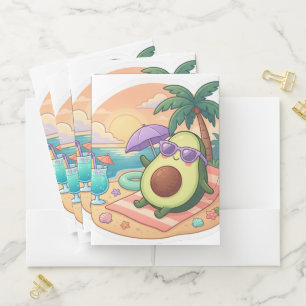 Cute Chill Avocado on Beach Summer Vacation Sticke Pocket Folder