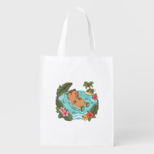 Cute Chill Capybara Tropical Summer Aesthetic Tote
