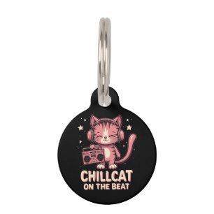 Cute Chill Cat on the Beat Trendy Design Pet ID Tag
