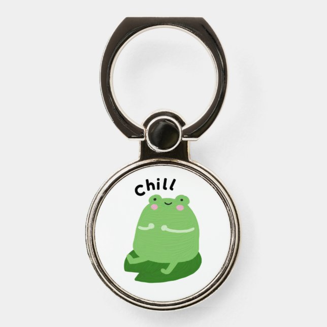Cute Chill Frog Keychain Phone Ring Stand (Front)