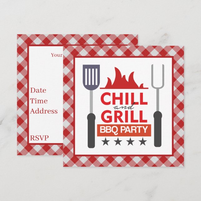 Cute chill grill BBQ party  Invitation (Front/Back)