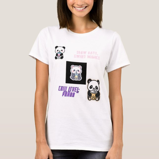 Cute Chill Panda With Boba T-Shirt (Front)