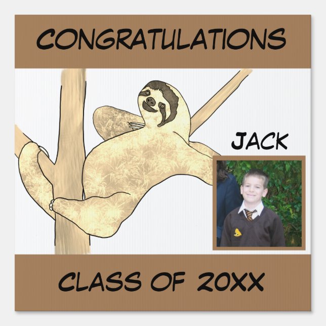 Cute chilling Sloth Add Photo School Graduation Sign (Back)