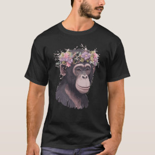 Cute Chimp Chimpanzee Flower Crown Floral Ape Monk T-Shirt