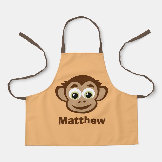 Cute chimp monkey cartoon personalized kid's apron (Front)