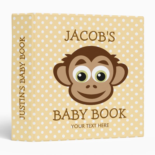 Cute chimp monkey personalized baby photo album 3 ring binder (Front/Spine)