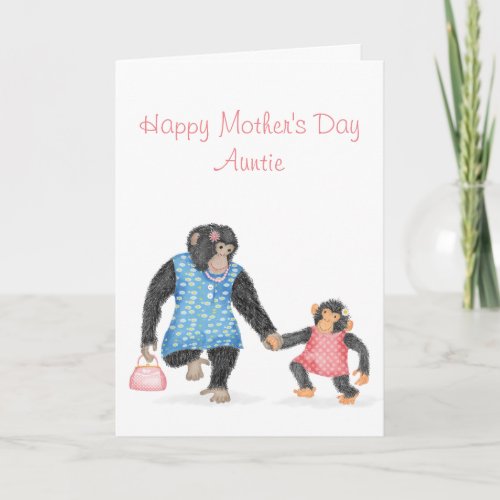 Cute chimp Mothers Day card for aunt