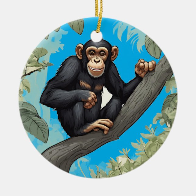 Cute Chimpanzee Ceramic Ornament (Front)