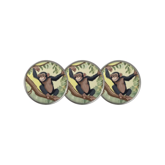 Cute Chimpanzee Golf Ball Marker (3 Up)