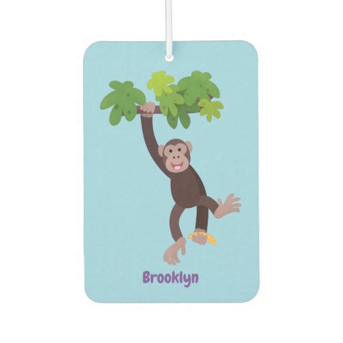 Cute chimpanzee in jungle hanging cartoon air freshener