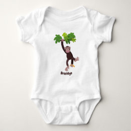 Cute chimpanzee in jungle hanging cartoon baby bodysuit