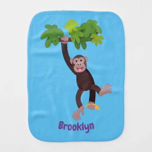 Cute chimpanzee in jungle hanging cartoon baby burp cloth