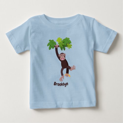 Cute chimpanzee in jungle hanging cartoon baby T_Shirt