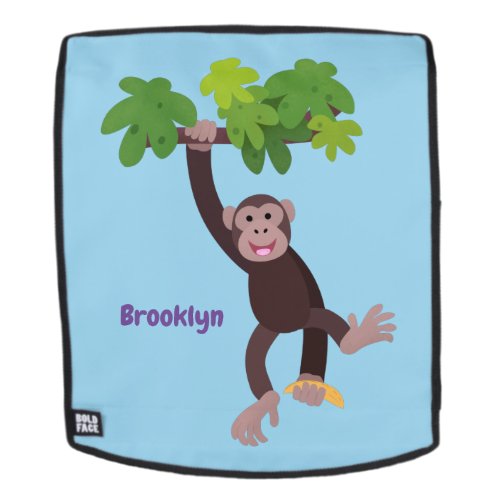 Cute chimpanzee in jungle hanging cartoon backpack