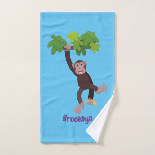 Cute chimpanzee in jungle hanging cartoon bath towel set
