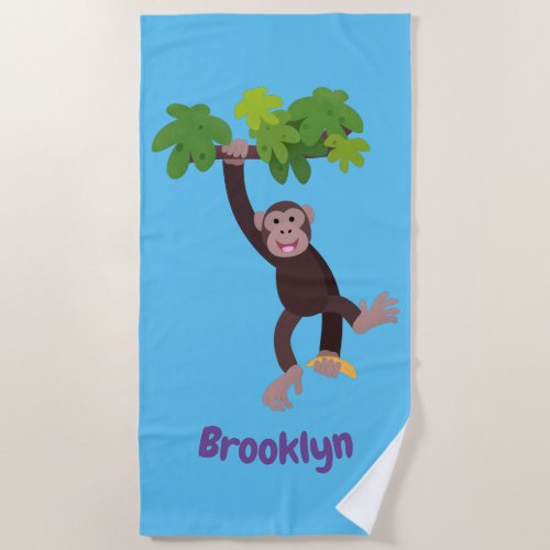 Cute chimpanzee in jungle hanging cartoon beach to beach towel