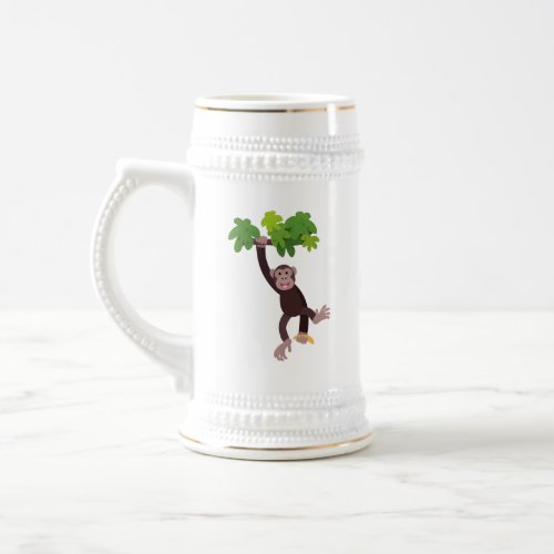 Cute chimpanzee in jungle hanging cartoon beer stein