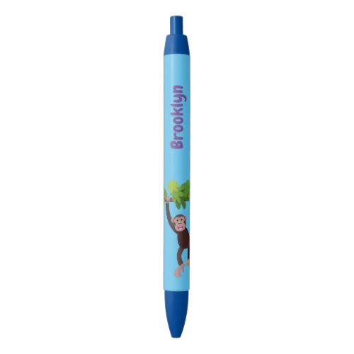 Cute chimpanzee in jungle hanging cartoon black ink pen