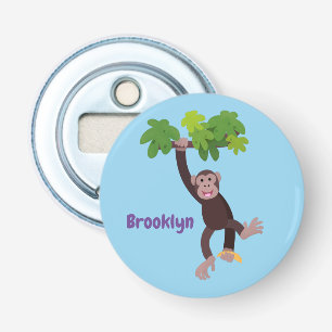 Cute chimpanzee in jungle hanging cartoon bottle opener