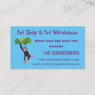 Cute chimpanzee in jungle hanging cartoon business card