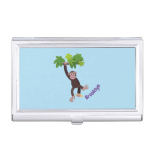 Cute chimpanzee in jungle hanging cartoon business card case