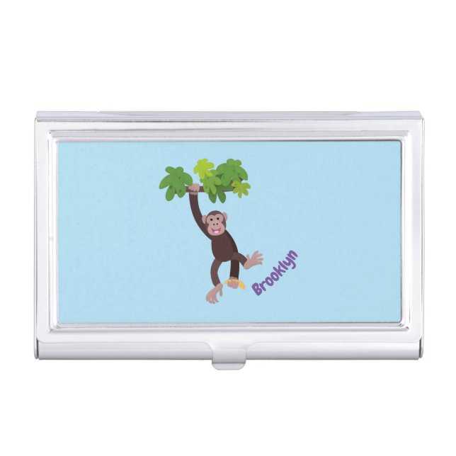 Cute chimpanzee in jungle hanging cartoon business card case (Front)