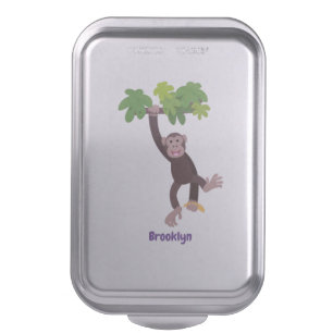 Cute chimpanzee in jungle hanging cartoon cake pan