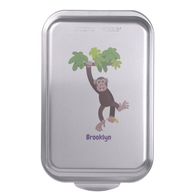 Cute chimpanzee in jungle hanging cartoon cake pan (Front Vertical)